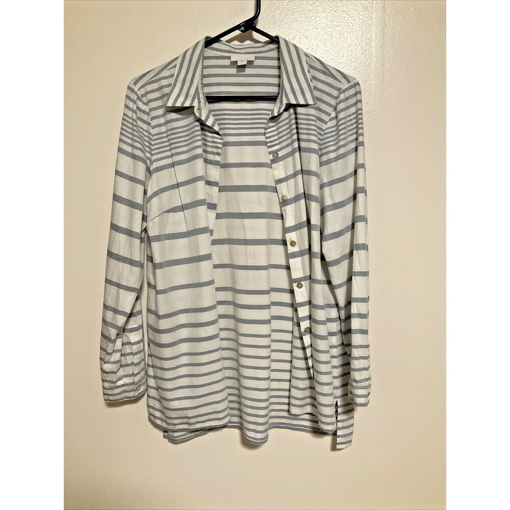 J Jill Women’s S White Blue Stripe Blouse Fashion Designer